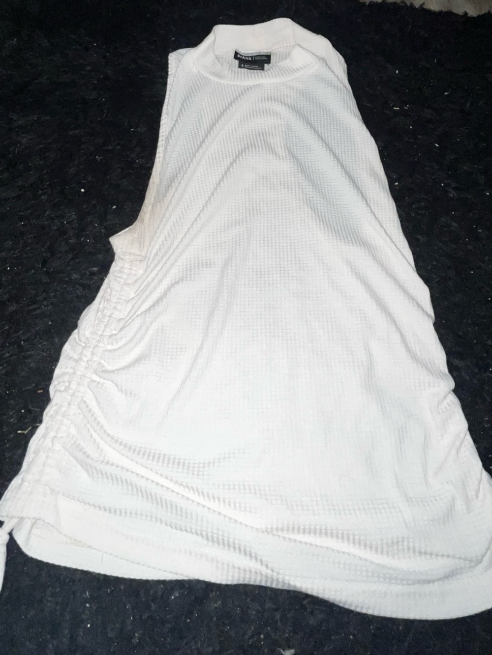 Prana White Waffle-Knit Side-Ruched Tank
